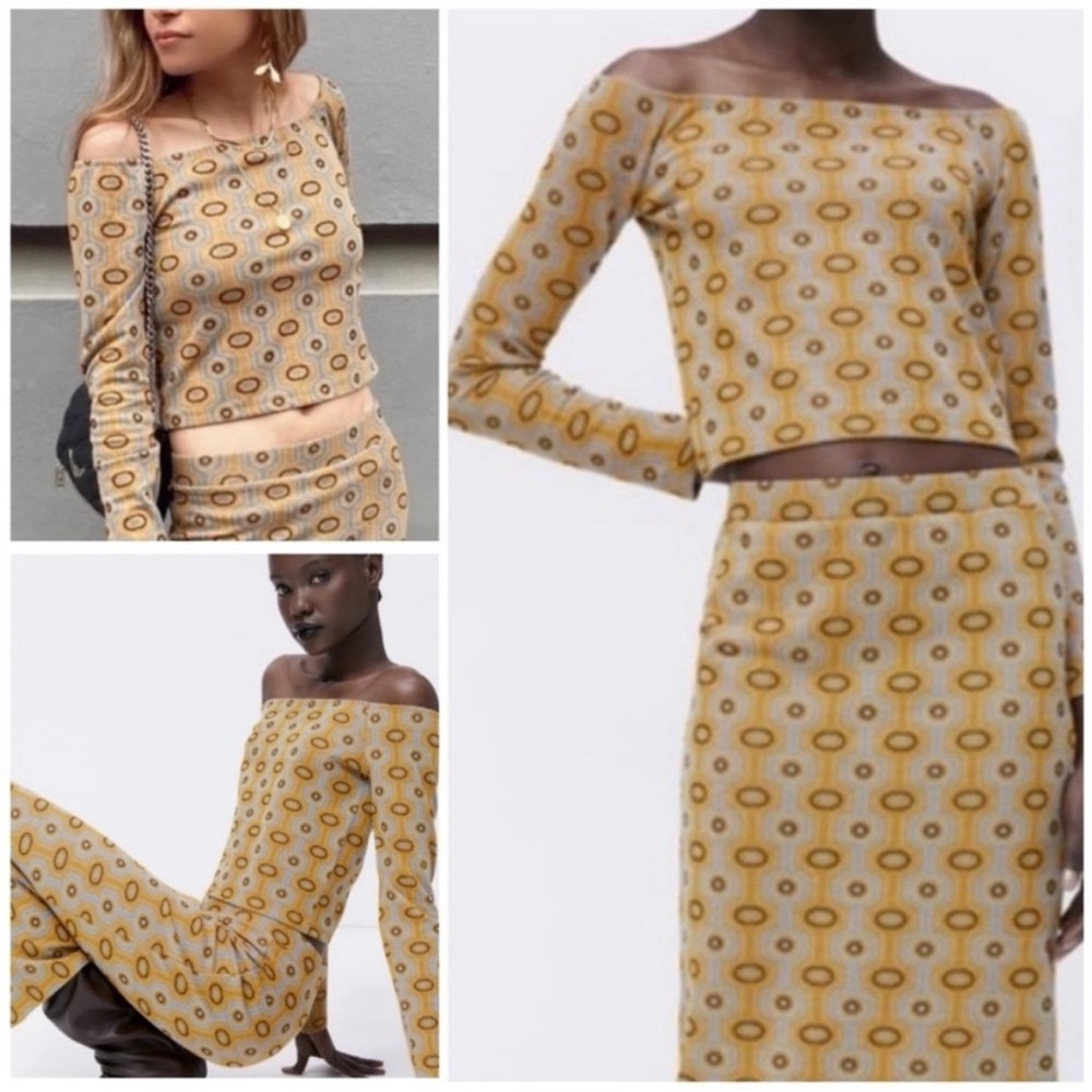 NWT Zara Mustard Off-Shoulder Crop Top